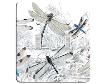 Embossi Printed Maxi Metal  Vintage Dragonflies Switch Plate - Light Switch / Outlet Cover, 1160