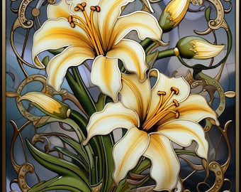 Art Nouveau Decorative Ceramic Tile – UV Printed Glazed Tile with Embossed Texture – Elegant Display or Wall Accent (4.25" or 6") T0013