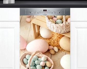 Dishwasher Cover Choose Magnet Or Vinyl Decal Sticker, Easter Egg Baskets Design D0196- choose your type from the menu.