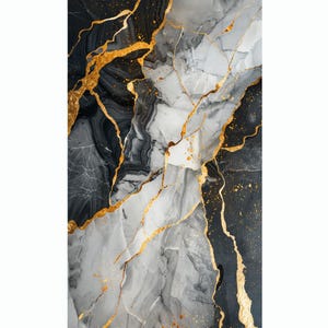 May include: Abstract art print featuring a black and white marble background with gold veins. The marble pattern is abstract and organic, with a mix of light and dark tones.