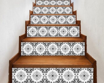 Vintage tiles stair riser, window sill, tile stickers 7 inch X 36 inch strips FP0140 - Choose the number of strips needed from the menu.