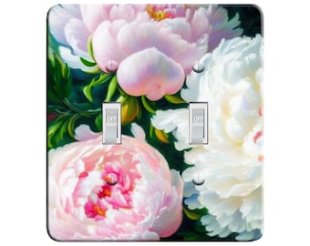 Embossi Printed Maxi Metal Peonies Switch Plate - Light Switch / Outlet Cover, 7112