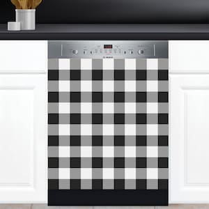 Cubierta del lavavajillas Elija la pegatina de calcomanía magnética o de vinilo, blanco y negro Buffalo Plaid Art Design D0025B: elija su tipo en el menú.