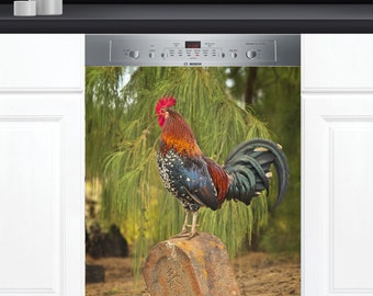 Dishwasher Cover Choose Magnet Or Vinyl Decal Sticker, Roosters Design D0134- choose your type from the menu.