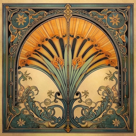Art Nouveau Decorative Ceramic Tile – UV Printed Glazed Tile with Embossed Texture – Elegant Display or Wall Accent (4.25" or 6") T0001