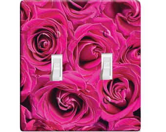 Embossi printed maxi metal hot pink roses pattern switch plate cover - light switch/outlet cover custom plate choose style from menu, d0011
