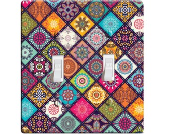 Embossi printed maxi metal mandala tiles switch plate cover - light switch / outlet cover custom plate, l0081