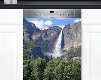 Dishwasher Cover Choose Magnet Or Vinyl Decal Sticker, Mountain Waterfall Design D0096- choose your size from the menu.