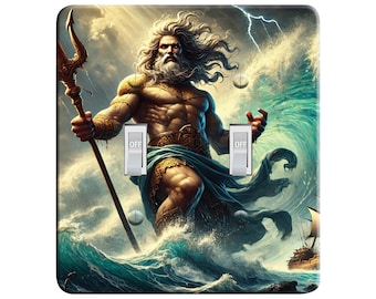 Embossi Printed Maxi Metal Poseidon, The God Of The Sea Switch Plate - Light Switch / Outlet Cover, V0007