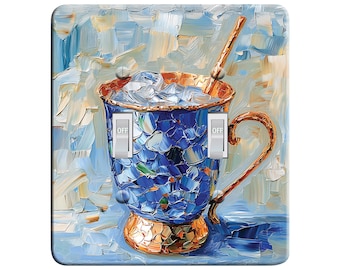 Embossi Printed Maxi Metal Blue Mosaic Mug Wall Plate Cover – Artistic Brush Texture Switch Plate - Light Switch / Outlet Cover, V0041