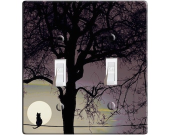 Embossi Printed Maxi Metal Pink Full Moon Cat - Light Switch / Outlet Cover, L0340