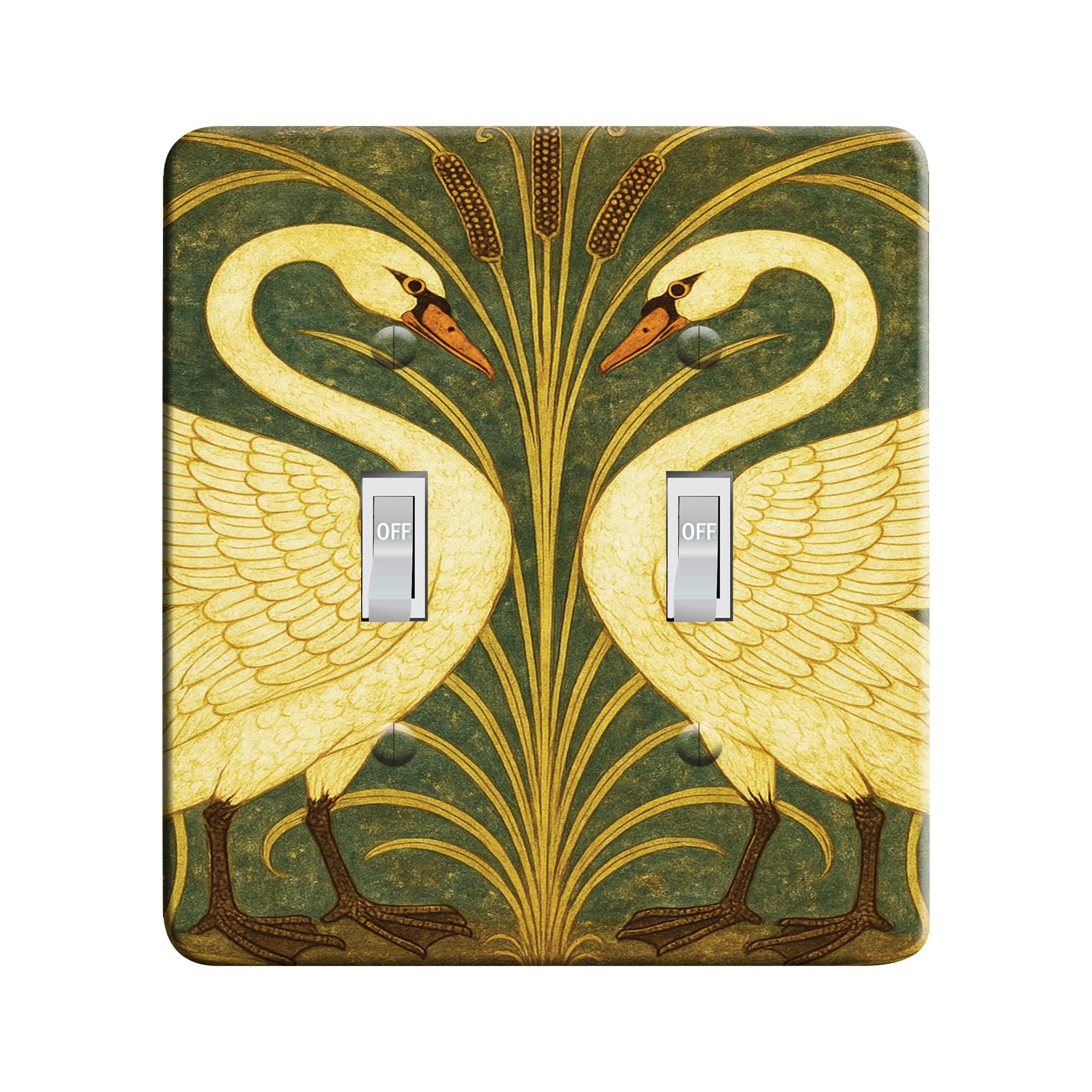Embossi Printed Maxi Metal Art Nouveau Swan Wall Art – Vintage Style Elegant Swans Print Nature-Inspired - Light Switch / Outlet Cover V0036