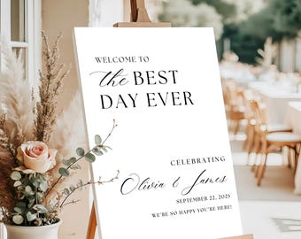 Welcome to the Best Day Ever Wedding Sign | Custom Acrylic or Poster | Elegant Minimalist Decor | Personalized Names & Date | W0001