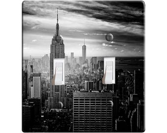 Embossi Printed Maxi Metal Black And White New York City Switch Plate - Light Switch / Outlet Cover, L0238