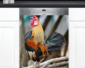 Dishwasher Cover Choose Magnet Or Vinyl Decal Sticker, Beautifull Roosters Design D0203- choose your type from the menu.