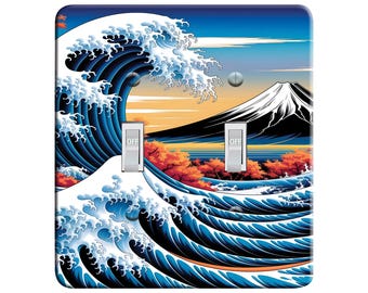Embossi Printed Maxi Metal Plate Great Wave of Japan Mount Fuji Japanese Art, Ocean Wave Decor Asian Art Light Switch / Outlet Cover,  V0050