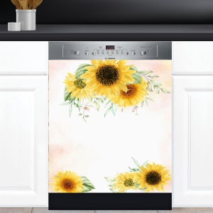 Dishwasher Cover Choose Magnet Or Vinyl Decal Sticker, Sun Flower Arrangement Design D0092- choose your size from the menu.