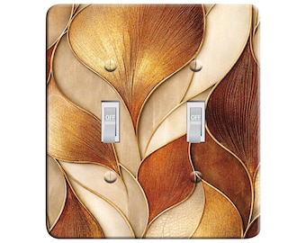 Embossi Printed Maxi Metal Plate Luxury Abstract Amber Metallic Leaf Wall Decor, Modern Elegant Design Light Switch / Outlet Cover,  V0062