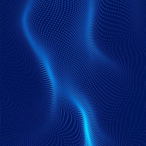 May include: Abstract blue digital background with a wave-like pattern made of small dots.