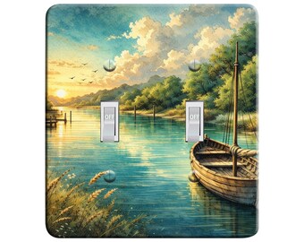 Embossi Printed Maxi Metal Plate Still Waters at Golden Hour  Light Switch / Outlet Cover,  V0053