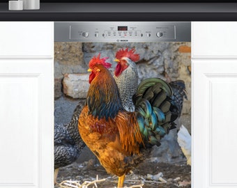 Dishwasher Cover Choose Magnet Or Vinyl Decal Sticker, Roosters Design D0068- choose your type from the menu.