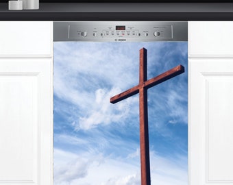 Dishwasher Cover Choose Magnet Or Vinyl Decal Sticker, Cross And Blue Sky Design D0200- choose your type from the menu.