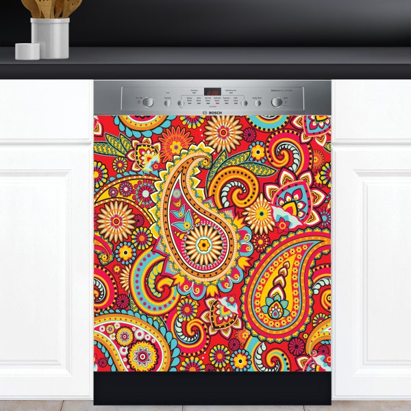 Dishwasher Cover Choose Magnet Or Vinyl Decal Sticker, Floral Ethnic Paisley Flower Design D0010- choose your size from the menu.