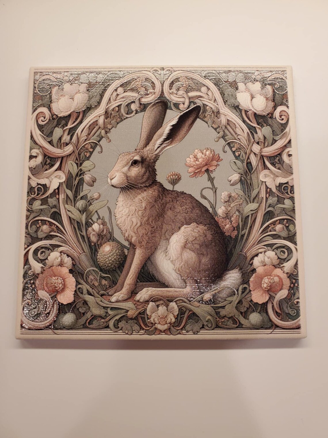 Art Nouveau Hare Ceramic Tile – UV Printed Glazed Tile With Embossed ...
