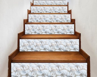 White Seashell stair riser, window sill, tile stickers 7 inch X 36 inch strips #0054 - Choose the number of strips needed from the menu.