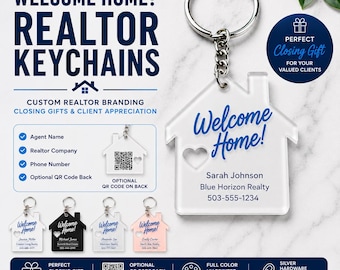 Custom Real Estate Welcome Home Keychain – Personalized Acrylic House Key Ring with Agent Info