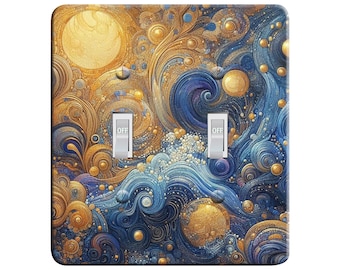 Embossi printed maxi metal Klimt Inspired Waves switch plate cover - light switch / outlet cover custom plate choose style from menu, V0008