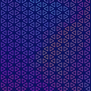 May include: A repeating pattern of small triangles in shades of blue, pink, and orange on a dark blue background.