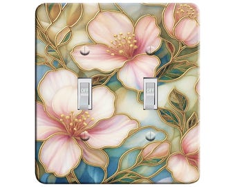 Embossi Printed Maxi Metal Hibiscus Flowers Stained Glass Effect Switch Plate - Light Switch / Outlet Cover, V0040