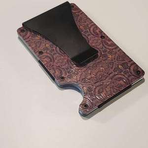 Cartera RFID grabada personalizada: regalo corporativo / Cartera de aluminio personalizada con diseño celta UV y opción de grabado de logotipo con clip
