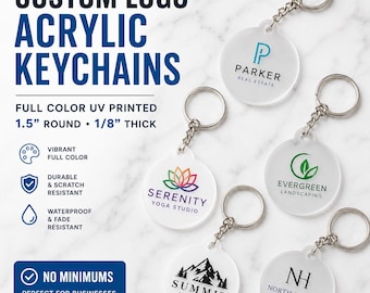 Custom Logo Acrylic Keychains | Full Color UV Printed Business Keychains | Promotional Giveaways | Realtor Branding | No Minimums