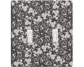 Embossi printed maxi metal platinum tone medieval flourish switch plate - light switch / outlet cover custom plate choose  from menu, d0015