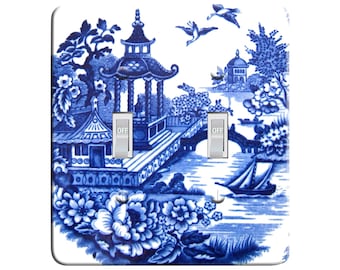 Embossi Printed Maxi Metal Blue Willow Classic Blue And White Switch Plate - Light Switch / Outlet Cover, 5019
