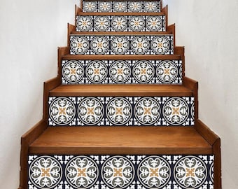 Portuguese pattern stair riser, window sill, tile stickers 7 inch X 36 inch strips #0037- Choose the number of strips needed from the menu.