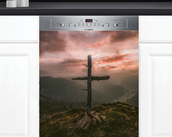 Dishwasher Cover Choose Magnet Or Vinyl Decal Sticker, Cross On The Hill Clouds Design D0189- choose your type from the menu.