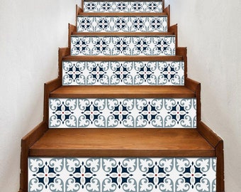 Portuguese pattern stair riser, window sill, tile stickers 7 inch X 36 inch strips #0040- Choose the number of strips needed from the menu.