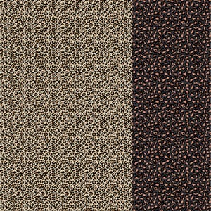 May include: A seamless pattern featuring two variations of a leopard print. The first variation is a light brown background with black spots. The second variation is a dark brown background with pink spots.