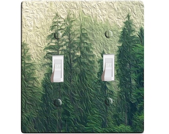 Embossi printed maxi metal pine tree forest switch plate cover - light switch / outlet cover custom plate choose style from menu, d0095