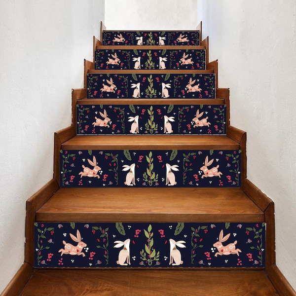 New Scandinavian Folk Art Design stair riser, tile stickers 7 inch X 36 inch strips #0117 Choose the number of strips needed from the menu.