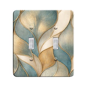Embossi Printed Maxi Metal Plate Luxury Abstract Sage Metallic Leaf Wall Decor, Modern Elegant Design Light Switch / Outlet Cover,  V0061