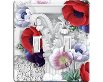Embossi Printed Maxi Metal Windflower - Anemone Flowers Of Adonis - Greek Inspired Switch Plate - Light Switch / Outlet Cover,  L0158