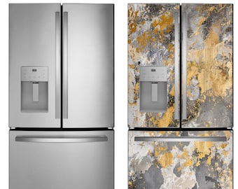 Abstract Gold Marble Vinyl Appliance Wrap – Luxury Stone Texture Refrigerator Cover, Modern Kitchen Decor, Matte or Gloss Finish, R0011
