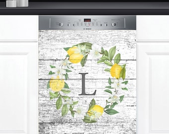 Dishwasher Cover Choose Magnet Or Vinyl Decal Sticker, Lemon Design With Monogram- choose your size and monogram in  menu.