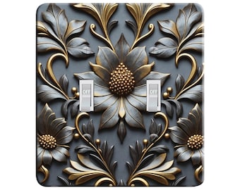 Embossi Printed Maxi Metal Plate Luxury Floral Baroque Pattern, Modern Elegant Design Light Switch / Outlet Cover,  V0044