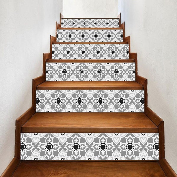 Vintage look tiles stair riser, window sill, tile stickers 7 inch X 36 inch strips #0133 - Choose the number of strips needed from the menu.