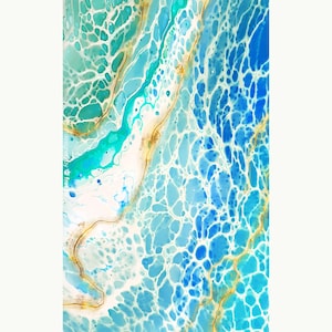 May include: Abstract artwork with a fluid design in shades of blue, turquoise, and white, accented with gold veins. The design has a cellular, organic appearance, with the text "designed by free" visible in the corner.
